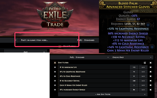 PoE Item Search  from Chrome web store to be run with OffiDocs Chromium online