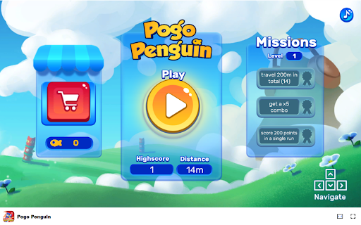 Pogo Penguin Game Compete with friends for the best distance and score!  from Chrome web store to be run with OffiDocs Chromium online