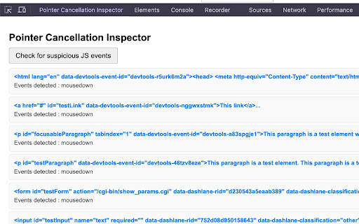 Pointer Cancellation Inspector  from Chrome web store to be run with OffiDocs Chromium online