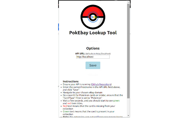 PokEbay Lookup Tool  from Chrome web store to be run with OffiDocs Chromium online