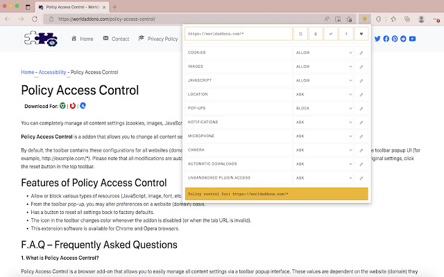 Policy Access Control  from Chrome web store to be run with OffiDocs Chromium online