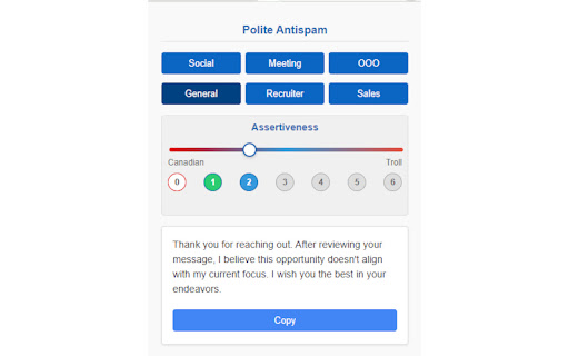 Polite Responses  from Chrome web store to be run with OffiDocs Chromium online