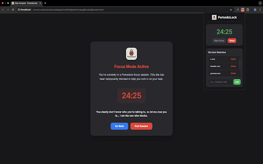 PomodoLock  from Chrome web store to be run with OffiDocs Chromium online