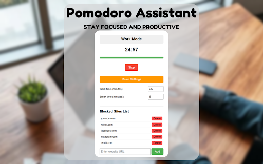 Pomodoro Assistant  from Chrome web store to be run with OffiDocs Chromium online