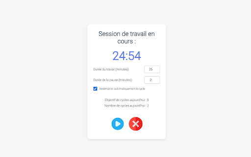 Pomodoro travailler sans effort  from Chrome web store to be run with OffiDocs Chromium online