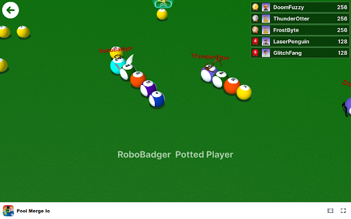 Pool Merge Io Game Merge with smaller balls to grow and become a threat!  from Chrome web store to be run with OffiDocs Chromium online
