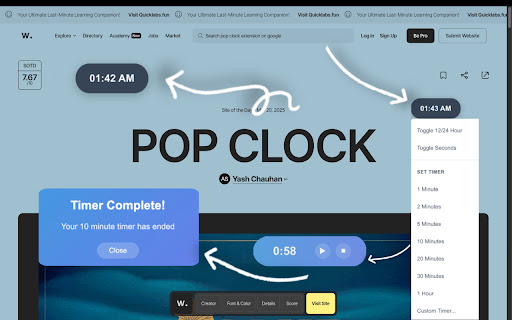 PopClock Floating Time  Timer  from Chrome web store to be run with OffiDocs Chromium online