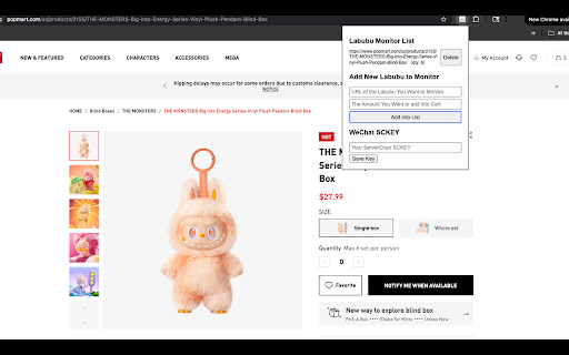 PopMart Inventory Monitor  from Chrome web store to be run with OffiDocs Chromium online