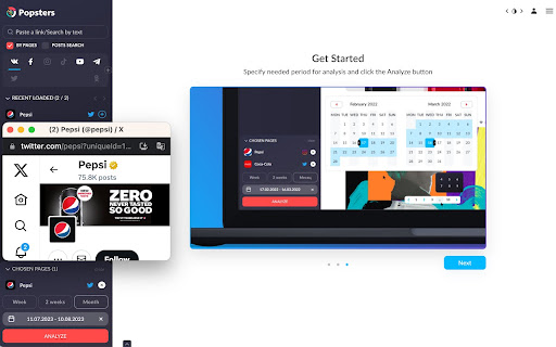 Popsters Addon for Twitter analysis  from Chrome web store to be run with OffiDocs Chromium online