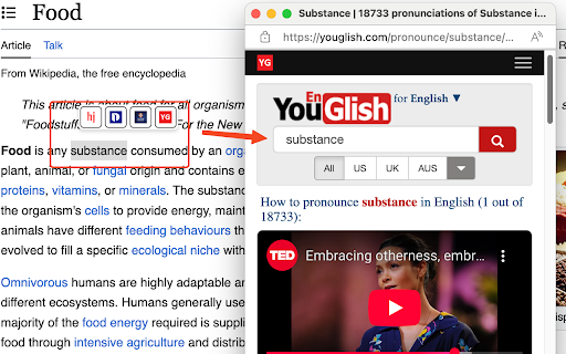 Popup Dict (Dictionary.com/Youglish/Cambridge Dict)  from Chrome web store to be run with OffiDocs Chromium online
