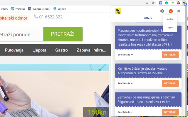 Popusti  from Chrome web store to be run with OffiDocs Chromium online