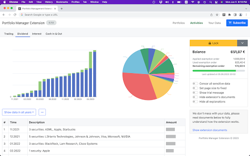 Portfolio Manager Extension  from Chrome web store to be run with OffiDocs Chromium online