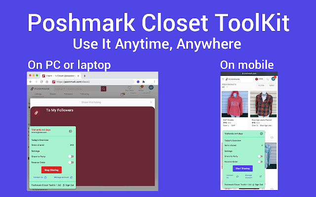 Poshmark Closet ToolKit  from Chrome web store to be run with OffiDocs Chromium online