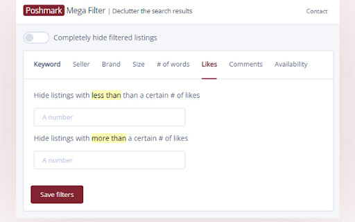 Poshmark Mega Filter Declutter the search  from Chrome web store to be run with OffiDocs Chromium online