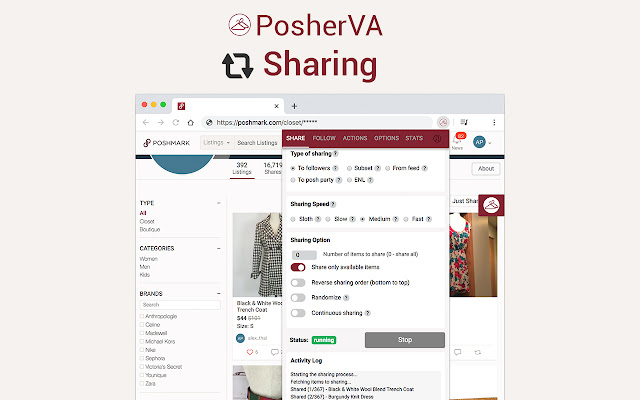 Poshmark | PosherVA  from Chrome web store to be run with OffiDocs Chromium online