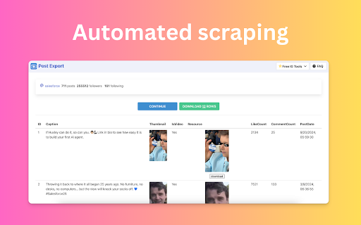 Post Exporter: Export photos and videos to CSV for Ins  from Chrome web store to be run with OffiDocs Chromium online