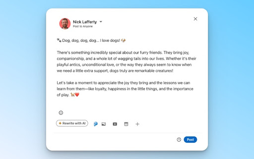 PostNudge Voice to LinkedIn Posts  from Chrome web store to be run with OffiDocs Chromium online