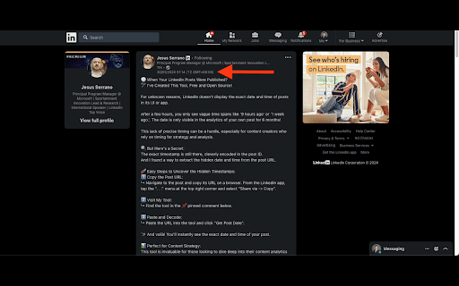 Post Time for Linkedin  from Chrome web store to be run with OffiDocs Chromium online