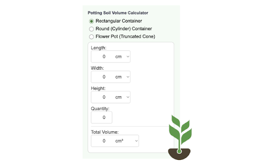 Potting Soil Volume Calculator  from Chrome web store to be run with OffiDocs Chromium online