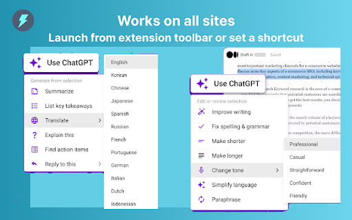 PowerChatGPTSummarize,translate on any site  from Chrome web store to be run with OffiDocs Chromium online