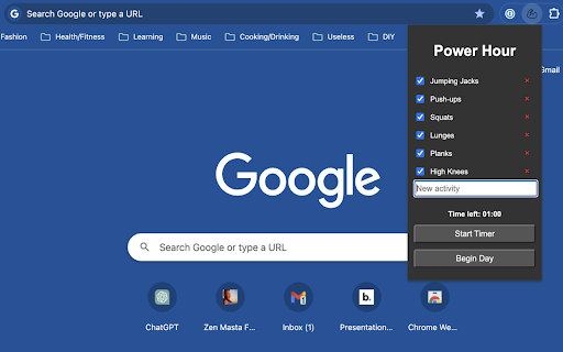 Power Hour  from Chrome web store to be run with OffiDocs Chromium online