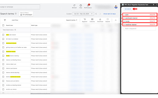 PPC Root Negative Keywords Tool  from Chrome web store to be run with OffiDocs Chromium online