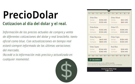 PrecioDolar Cotización dólar blue Argentina  from Chrome web store to be run with OffiDocs Chromium online