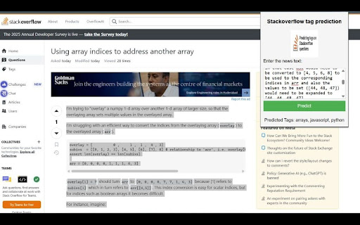 Predicting tags on Stackoverflow questions  from Chrome web store to be run with OffiDocs Chromium online