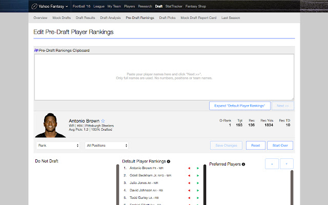 Pre Draft Rankings for Yahoo Fantasy Sports  from Chrome web store to be run with OffiDocs Chromium online