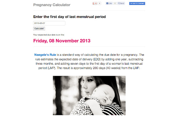 Calculadora de embarazo de la tienda web de Chrome para ejecutarse con OffiDocs Chromium en línea