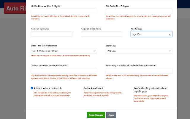 Premium Cowin Slot Book  from Chrome web store to be run with OffiDocs Chromium online
