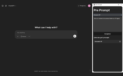 Pre Prompt  from Chrome web store to be run with OffiDocs Chromium online