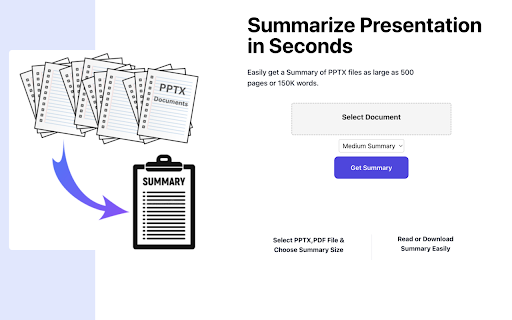 Presentation Summarizer  from Chrome web store to be run with OffiDocs Chromium online
