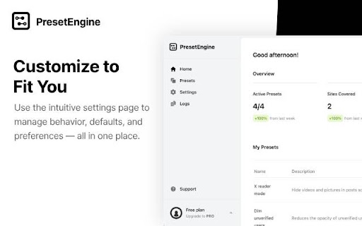 PresetEngine Block Pop ups  Customize Sites  from Chrome web store to be run with OffiDocs Chromium online