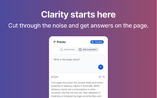 Presto Mini  from Chrome web store to be run with OffiDocs Chromium online