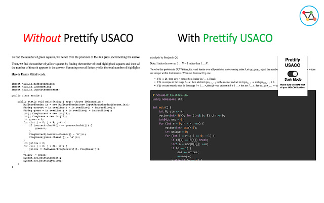 Prettify USACO  from Chrome web store to be run with OffiDocs Chromium online