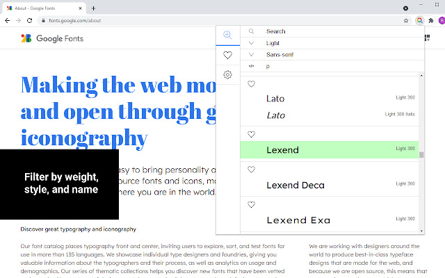 Previewer for Google Fonts  from Chrome web store to be run with OffiDocs Chromium online