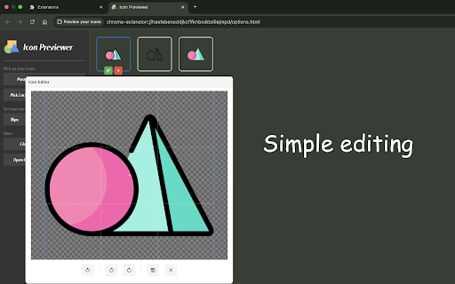 Preview your Icons  from Chrome web store to be run with OffiDocs Chromium online
