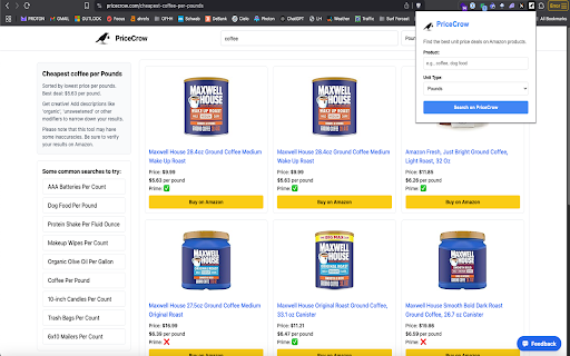 PriceCrow: Amazon Price Per Unit  from Chrome web store to be run with OffiDocs Chromium online