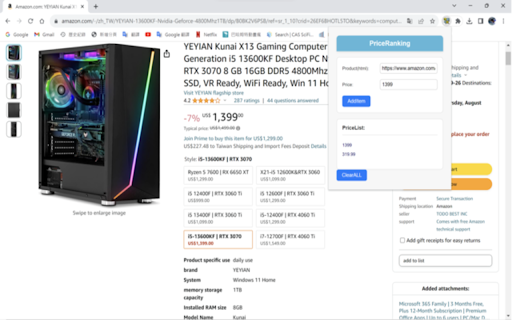 PriceRanking  from Chrome web store to be run with OffiDocs Chromium online