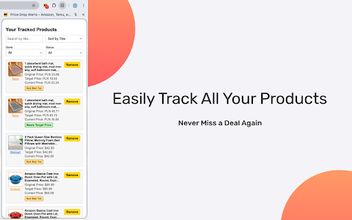 Price Watcher for Amazon, Temu, eBay, Etsy, and more  from Chrome web store to be run with OffiDocs Chromium online