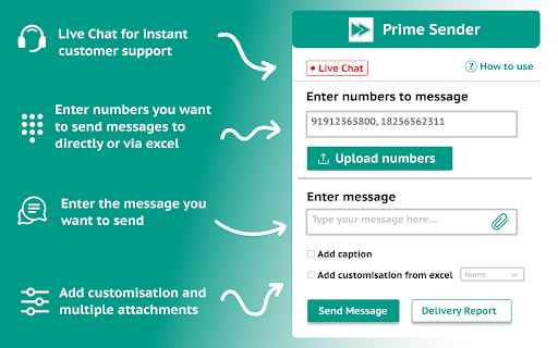 Prime Sender Free AI Web Message Sender  from Chrome web store to be run with OffiDocs Chromium online
