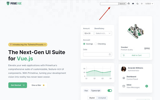PrimeVue v3 Search  from Chrome web store to be run with OffiDocs Chromium online