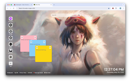 Princess Mononoke New Tab Extension  from Chrome web store to be run with OffiDocs Chromium online