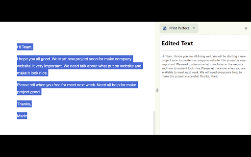 Print Perfect AI Text Editor  from Chrome web store to be run with OffiDocs Chromium online