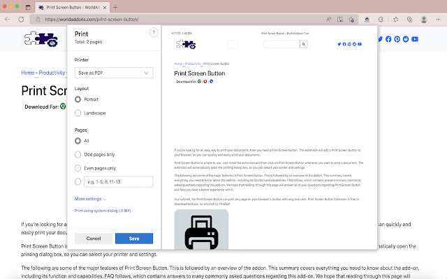 Print Screen Button  from Chrome web store to be run with OffiDocs Chromium online