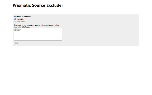 Prismatic Source Excluder  from Chrome web store to be run with OffiDocs Chromium online