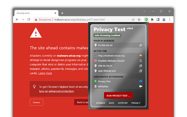 Privacy Test  from Chrome web store to be run with OffiDocs Chromium online