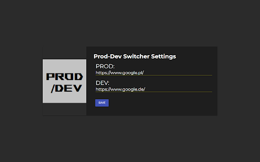 Prod Dev Switcher  from Chrome web store to be run with OffiDocs Chromium online