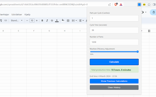 Production Time Calculator  from Chrome web store to be run with OffiDocs Chromium online